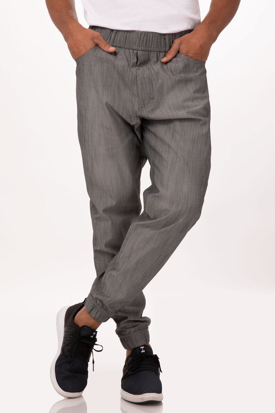Jogger 257 Black/White Stripe L Men's Chef Pants by Chef Works