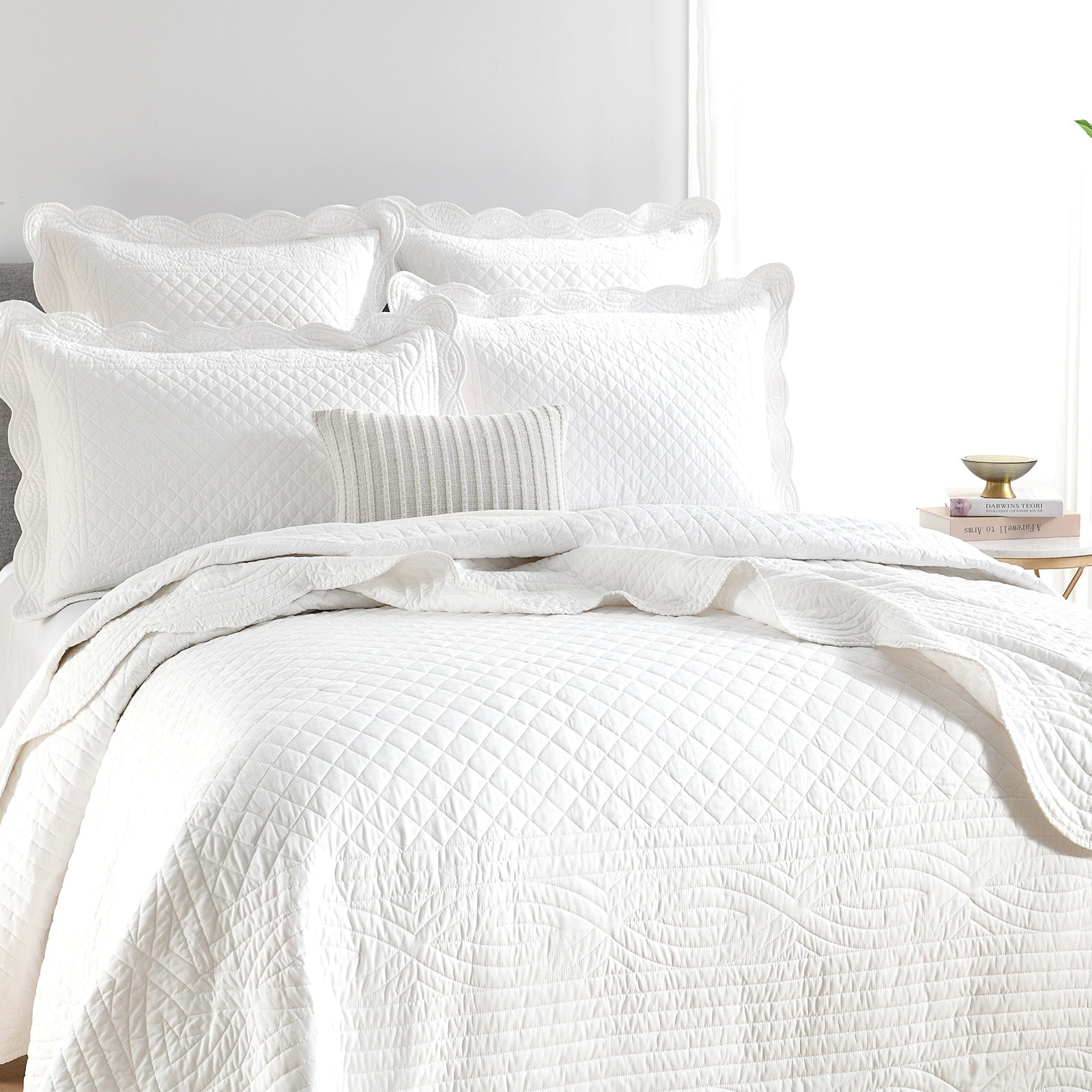 Scallop Jacquard Pearl Coverlet Set by Renee Taylor Queen/King