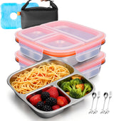 Stainless Steel Snack Box Container with Ice Pack & Lunch Bag for Man & Women - Bento Lunch Box Kit for School,office,Work,Travel,Camping, Reusable Lunch Meal Prep Containers Compartment Leak-Proof