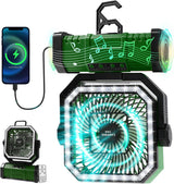 20000mAh Portable Camping Fan, Rechargeable Battery Operated Oscillating Camp Tent Fan W/Remote control, 4 Speeds, LED lights & 360° Rotation Hook for Outdoor RV Travel Green
