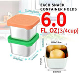 12Pack 6oz Stainless Steel Snack Containers and 2oz Salad Dressing To Go Containers with Silicone Lids, Reusable Square Meal Prep Condiment Sauce Containers Lunch Box