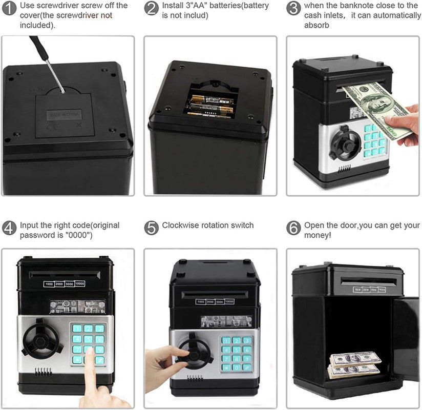 Toys for Kids Ages 5-7, 8-10, Electronic ATM Password Cash Coin Can Auto Scroll Paper Money Saving Box Toys for 6 7 8 9 10 11 12 Year Old Girl Christmas Birthday Gifts black