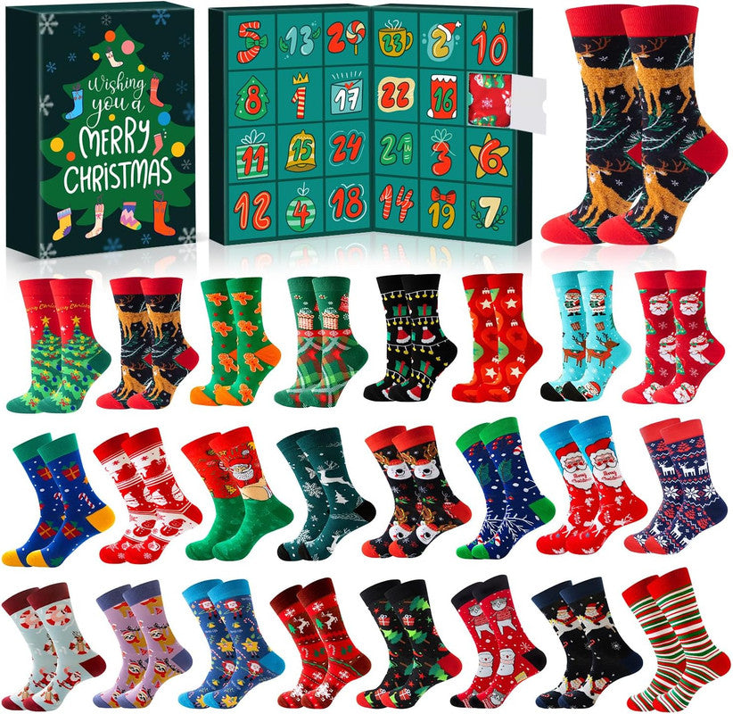  Advent Calendar 2025 Adult Men 24 Days of Christmas Cotton Socks US 7-13 Fun Christmas Sock Advent Calendar for Men Funny Gifts for Dad Boyfriend Husband Brother Random Socks Gift Box