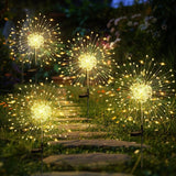 Garden Decor Outdoor Lights 120LED 4Pack, Solar Garden Lights Outside Fairy Firework Decorative,Solar Powered for Yard Pathway Flowerbed Planter Balcony Patio 4th of July Decor (Warm White