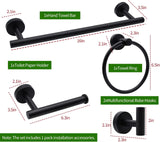 5pcs Bathroom Hardware Set, Matte Black Bathroom Hardware Set, Including 16" Hand Towel Bars, Toilet Paper Holders, Towel Rings, Robe Towel Hooks
