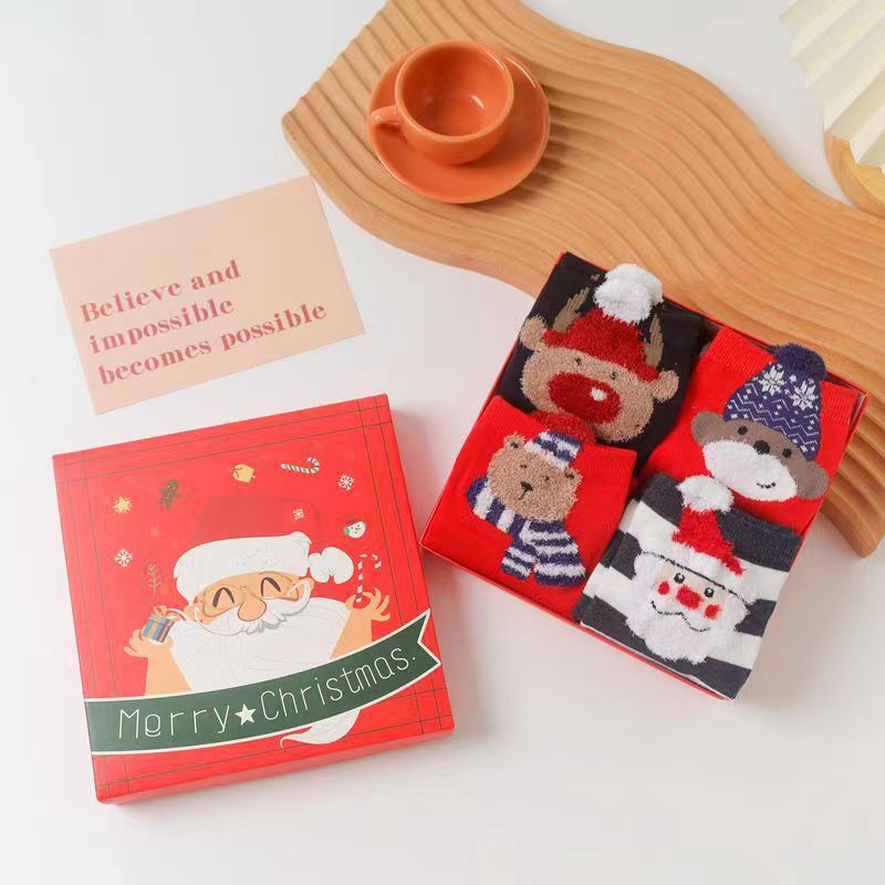 Christmas Products Christmas Socks Combed Cotton 4 Pair Medium Socks Gift Box