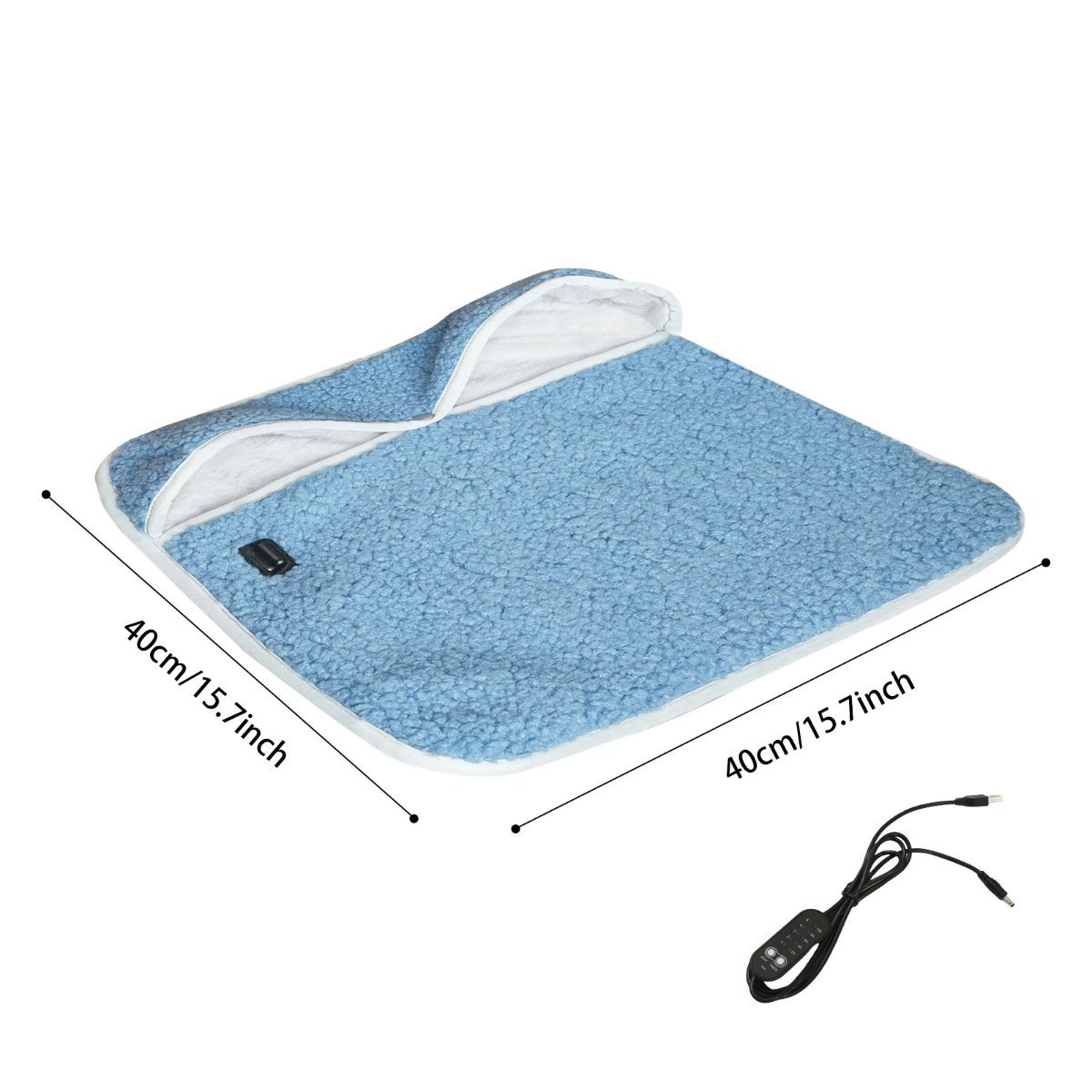 USB Heated Foot Warmer Sheep Fleece Foot Warmer Rabbit Fleece Foot Warmer Sofa - Blue - Size 40cm