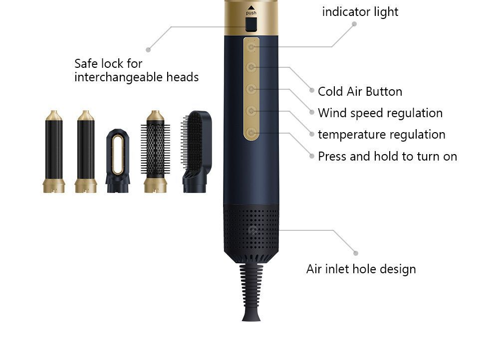 5-in-1 hair dryer, hair styling tool, hot air comb, straightening and curling, automatic curling iron, high-speed motor, Australian hair care, multifunction hair brush - Black - Size 6