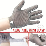 cut-resistant glove, stainless steel chainmail glove, industrial hand protection, adjustable safety glove, meat cutting glove, glass handling glove, Australia work wear, PPE hand safety - Silver - Size L-24CM