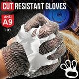 cut-resistant glove, stainless steel chainmail glove, industrial hand protection, adjustable safety glove, meat cutting glove, glass handling glove, Australia work wear, PPE hand safety - Silver - Size S-22CM