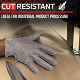 cut-resistant glove, stainless steel chainmail glove, industrial hand protection, adjustable safety glove, meat cutting glove, glass handling glove, Australia work wear, PPE hand safety - Silver - Size XL-25CM