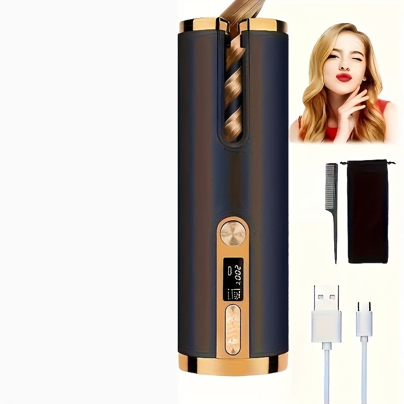 Gun - metal grey Black - gold color Black Automatic Hair Curler LED Temperature Display USB Rechargeable Curler Salon
