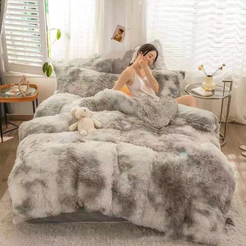 Tie-Dye Bedding Set Three-Piece Bedding Set Soft Bedding Trendy Bedding Home - Gray - Size 200*240cm