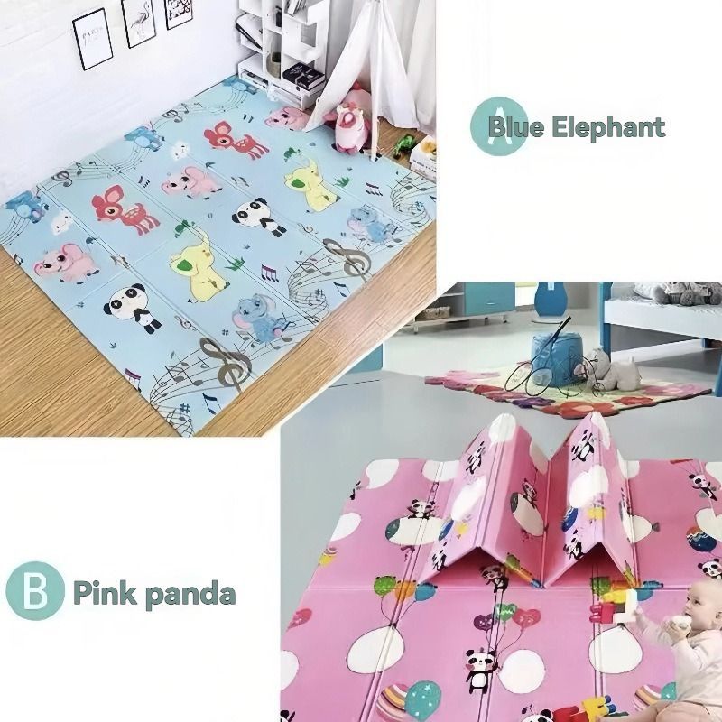 double-sided cartoon mat, folding mat, 2cm living room mat, game mat, odor-free mat, children play mat, foam mat, floor mat Australia - Music Elephant - Size 160-180cm