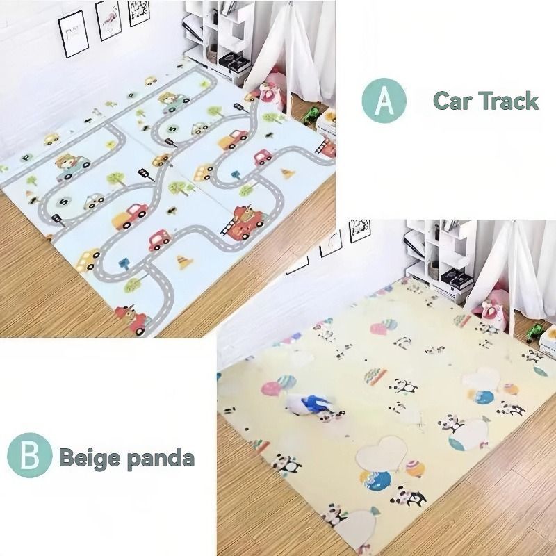 double-sided cartoon mat, folding mat, 2cm living room mat, game mat, odor-free mat, children play mat, foam mat, floor mat Australia - Yellow Little Bear - Size 160-180cm