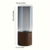 Black wood base vase, cylindrical glass vase, home decor vase, flower vase, high quality vase, Australian home decor, modern vase, natural wood vase