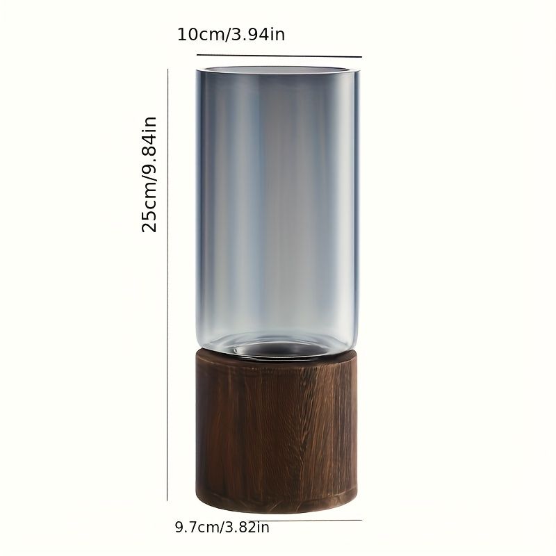 Black wood base vase, cylindrical glass vase, home decor vase, flower vase, high quality vase, Australian home decor, modern vase, natural wood vase