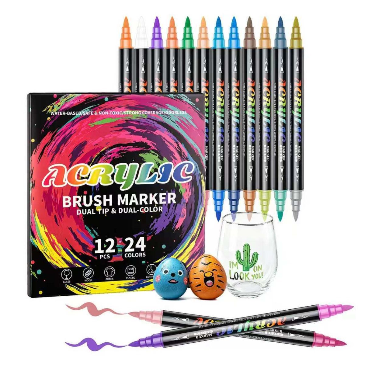 Acrylic Brush Marker Dual Tip Markers Art Supplies Craft Markers Water-Based - Multi-color - Size 48 colors