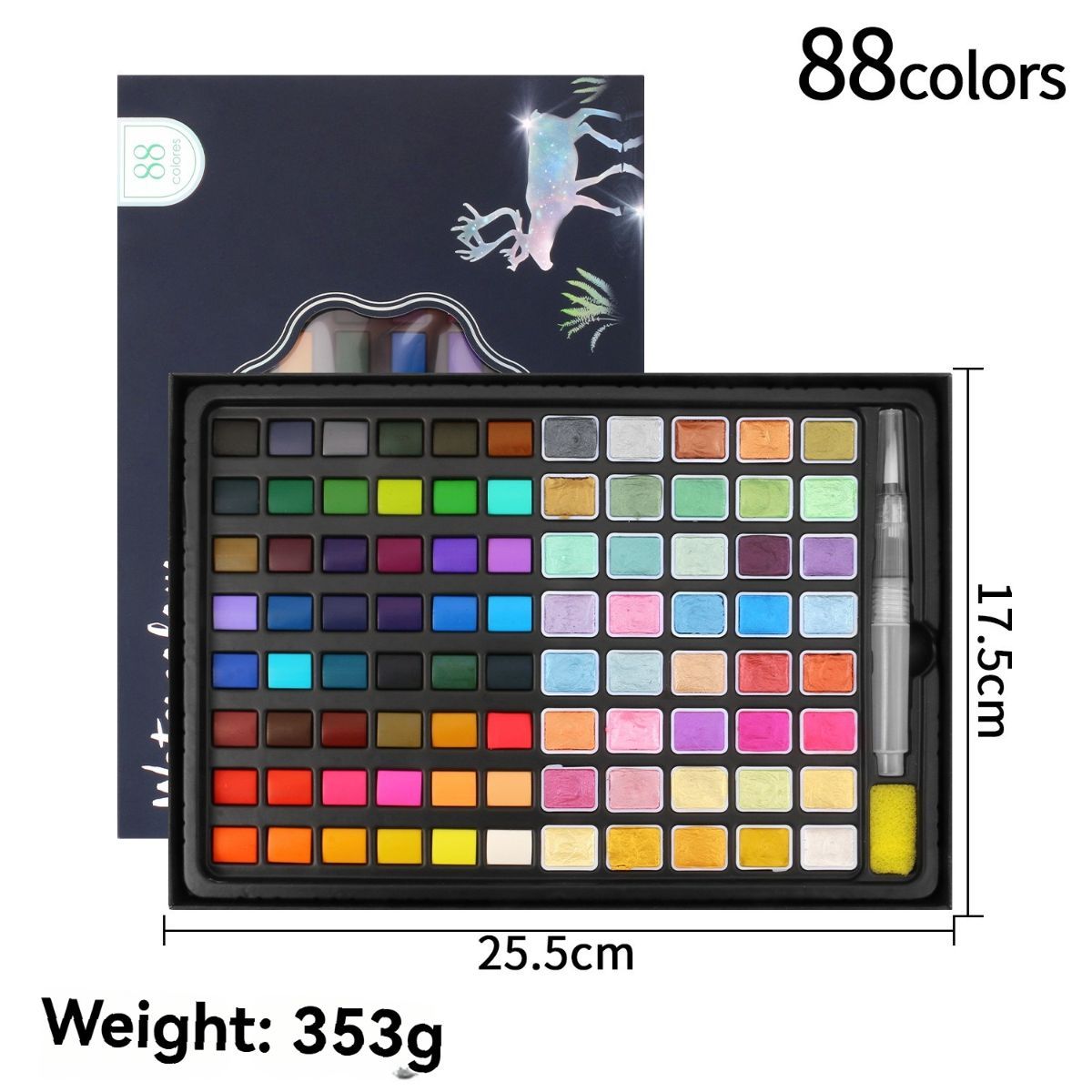 solid watercolor paint set, 24 color watercolor set, 36 color watercolor, 48 color watercolor, 88 color watercolor, watercolour paint for artists, professional watercolor pans, travel watercolour set, gift for artist, art supplies Australia - Multi-color 