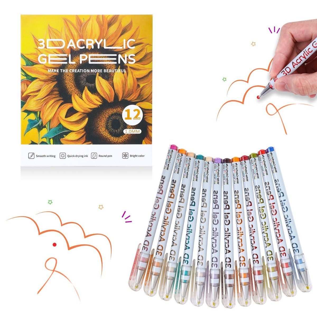 3D Acrylic Gel Pens 12/24/36/48 Color Gel Pens Art Supplies Australia Smooth Writing - Multi-color - Size 24 colors