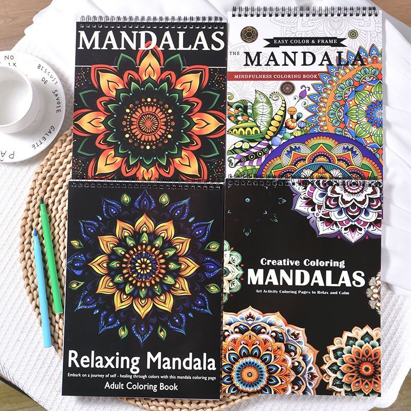 adult coloring book, stress relief coloring, mandala coloring book, relaxation hobby, creative self-expression, mindfulness art, Australian adults - recovery - Size 4PCS