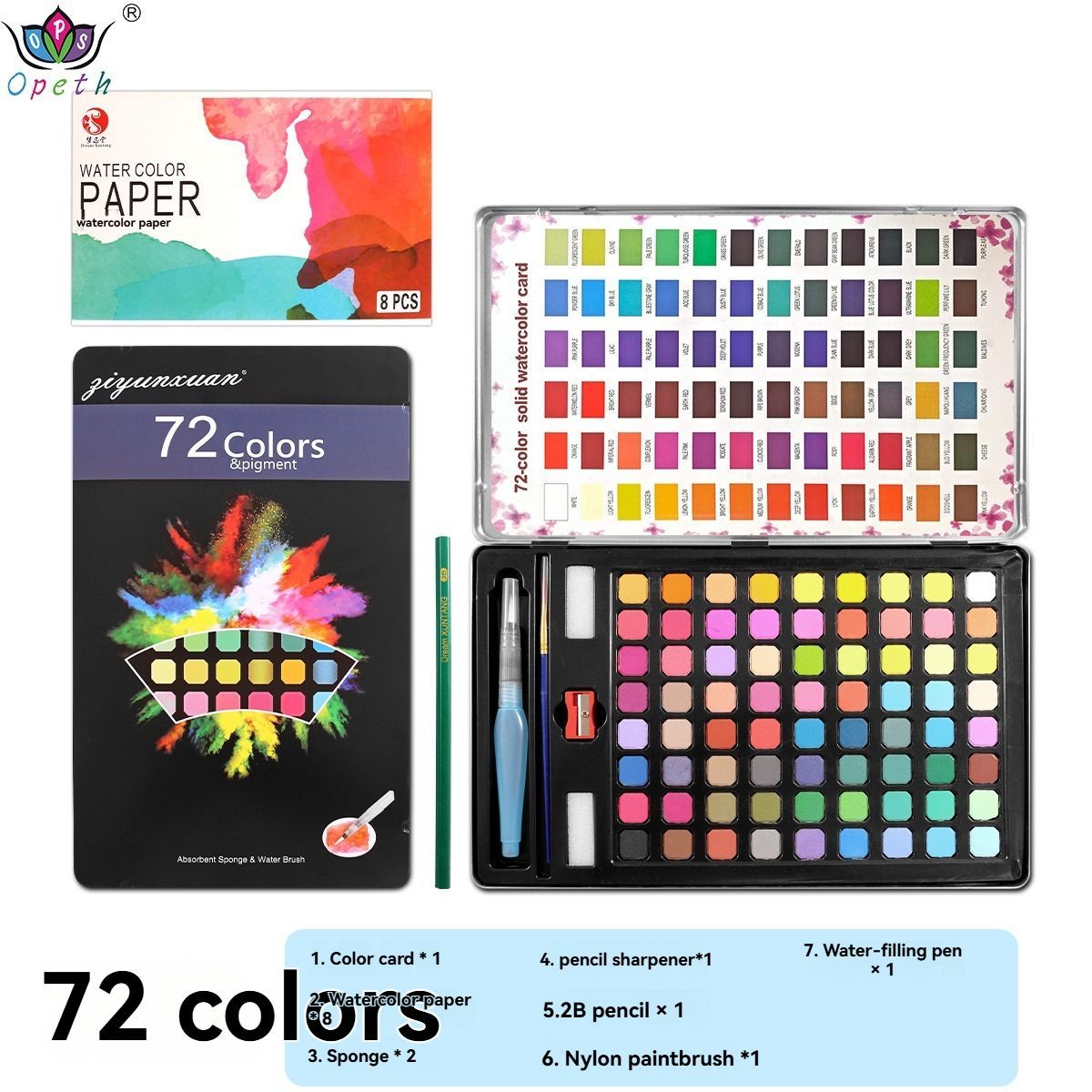 solid watercolor paint set, 48 colors watercolor, 60 colors watercolor, 72 colors watercolor, complete watercolor kit, watercolor painting accessories, art supplies Australia, portable watercolor set, beginner watercolor set, professional watercolor paint