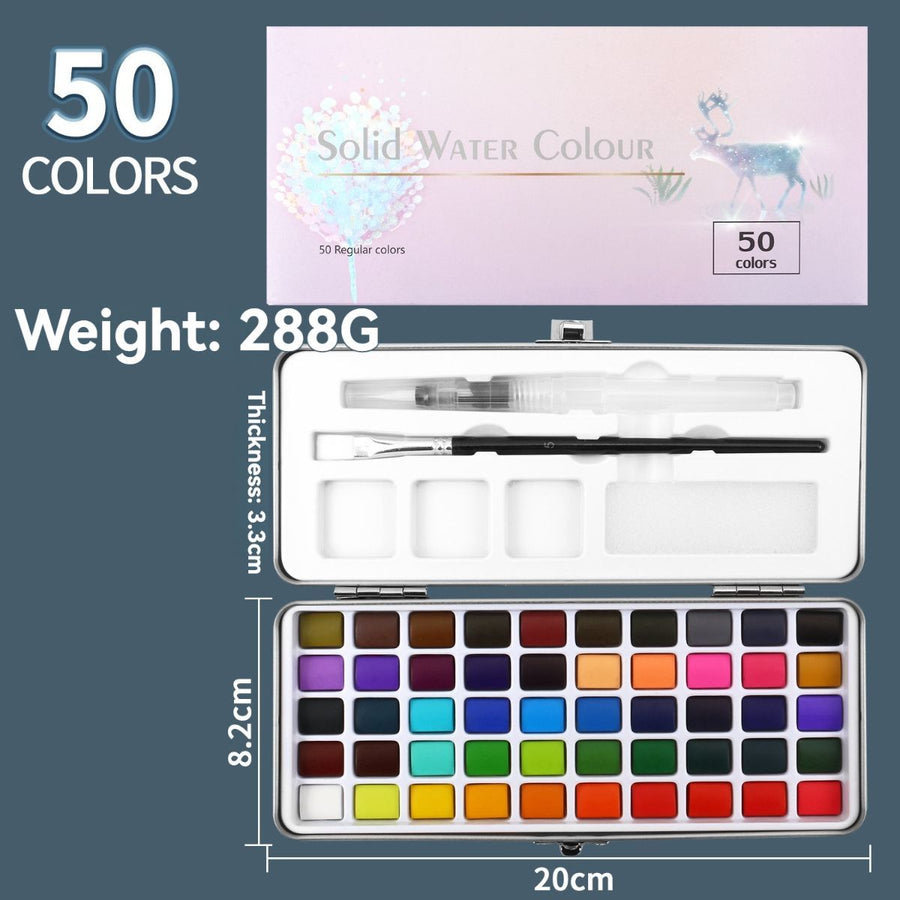 solid water colour paint set, watercolour painting supplies, art supplies, multiple colour options, painting set, Australian artist supplies, watercolour kit, hobby paints - Multi-color - Size 50Color