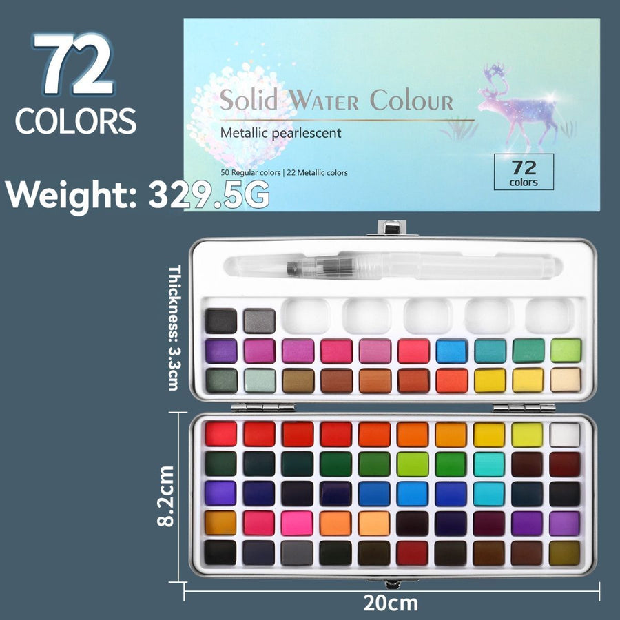 solid water colour paint set, watercolour painting supplies, art supplies, multiple colour options, painting set, Australian artist supplies, watercolour kit, hobby paints - Multi-color - Size 72Color