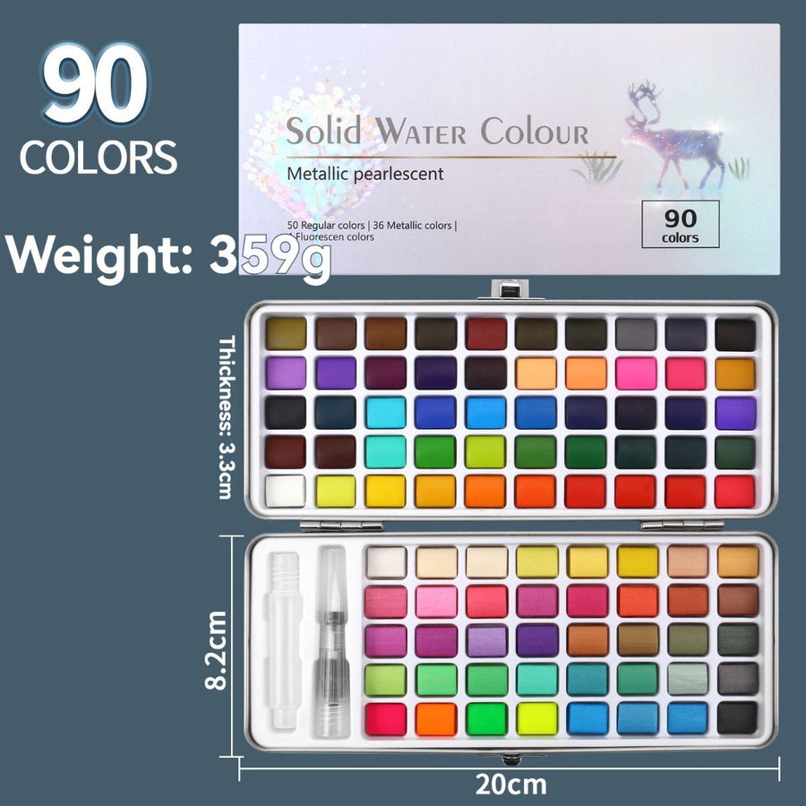solid water colour paint set, watercolour painting supplies, art supplies, multiple colour options, painting set, Australian artist supplies, watercolour kit, hobby paints - Multi-color - Size 90Color