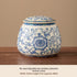 Ru Kiln tea jar, blue-and-white ceramic canister, airtight tea storage, floral tea container, Australian tea accessory - Cyan - Size 4
