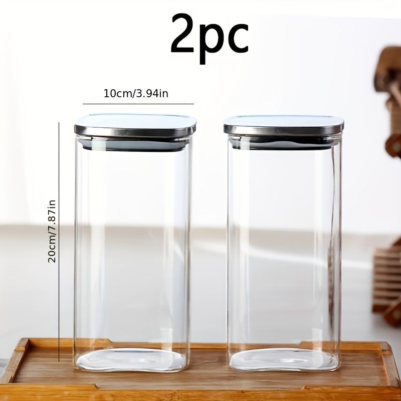 airtight storage jars, coffee bean jars, stainless steel lid, glass jars with lids, square canisters, pantry organisation, kitchen storage Australia - Clear - Size 2pcs-1000ml