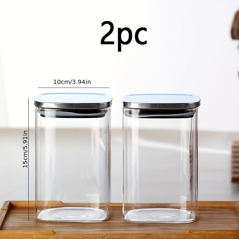 airtight storage jars, coffee bean jars, stainless steel lid, glass jars with lids, square canisters, pantry organisation, kitchen storage Australia - Clear - Size 2pcs-560ml