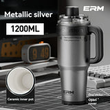 Giant Straw Tumbler Large Capacity Insulated Tumbler Ceramic Lined Cup - Gradient silver - Size porcelain-1200ml