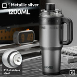 Giant Straw Tumbler Large Capacity Insulated Tumbler Ceramic Lined Cup - Metallic silver - Size 316-1200ml