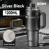 Giant Straw Tumbler Large Capacity Insulated Tumbler Ceramic Lined Cup - Silver - grey - Size 316-1200ml