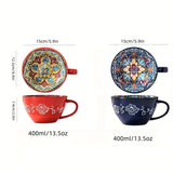 Bohemian Ceramic Cups Vibrant Floral Drinkware Hand-Painted Coffee Cups Unique - Jadeite plume - Size 400ml