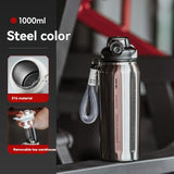 316 Stainless Steel Water Bottle Outdoor Insulated Bottle Sports Straw Bottle - Silver - Size 1000ml