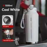 316 Stainless Steel Water Bottle Outdoor Insulated Bottle Sports Straw Bottle - White - Size 1200ml