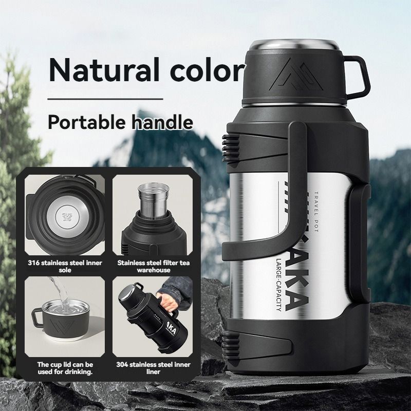 316 Stainless Steel Thermos Large Capacity Thermos Portable Thermos Flask - Silver - Size 1200ml