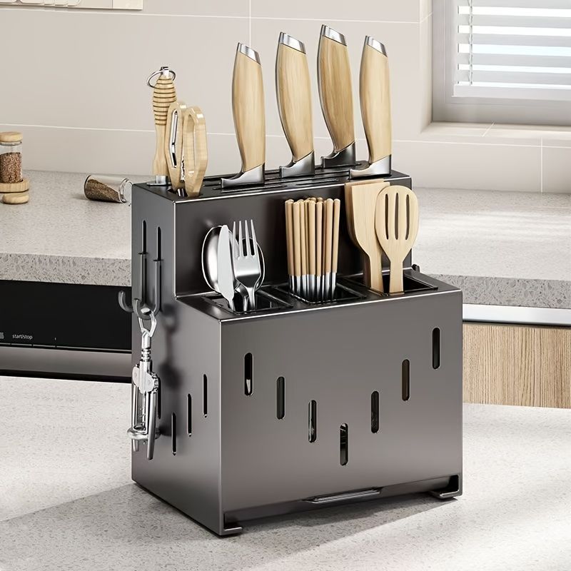 Gray kitchen knife storage rack, kitchen utensils organizer, knife holder, kitchen storage solution, high-quality kitchen rack, knife block organizer, countertop knife rack, Australian kitchen storage, kitchen tool organizer