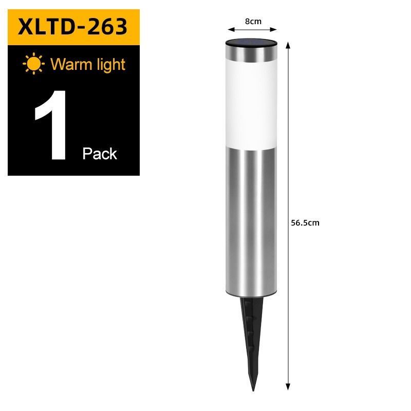 solar lawn lights, stainless steel outdoor lights, 3-LED garden lights, waterproof outdoor lights, modern outdoor lighting, cylindrical solar lights, Australian outdoor lights - Silver - toned warm light - Size 2PCS