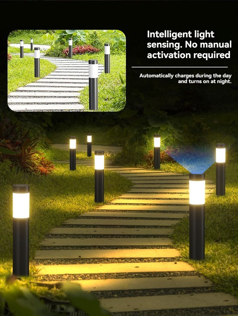 Solar Lawn Lights Stainless Steel Outdoor Lights 3-LED Garden Lights Waterproof - Black with white light - Size 2PCS