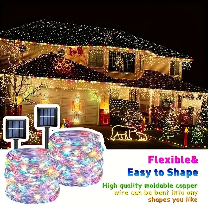 solar outdoor string lights, 300LED solar lights, copper wire fairy lights, 8-pattern solar lights, garden lights Australia, courtyard lights, Christmas lights, party lights, wedding lights, warm white, cool white, multi-color solar lights - Multi - Size 