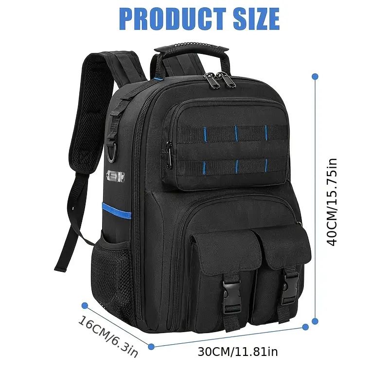 Black travel backpack, multi-pocket backpack, comfortable backpack, backpack with waist support, backpack with rubber feet, organizer backpack, durable backpack