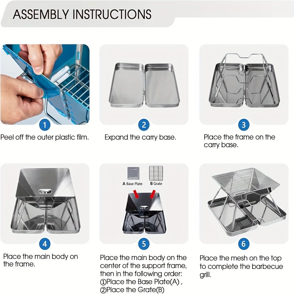 Silver camping grill, foldable grill, stainless steel grill, outdoor grill, portable grill, camping cookware, barbecue grill for camping