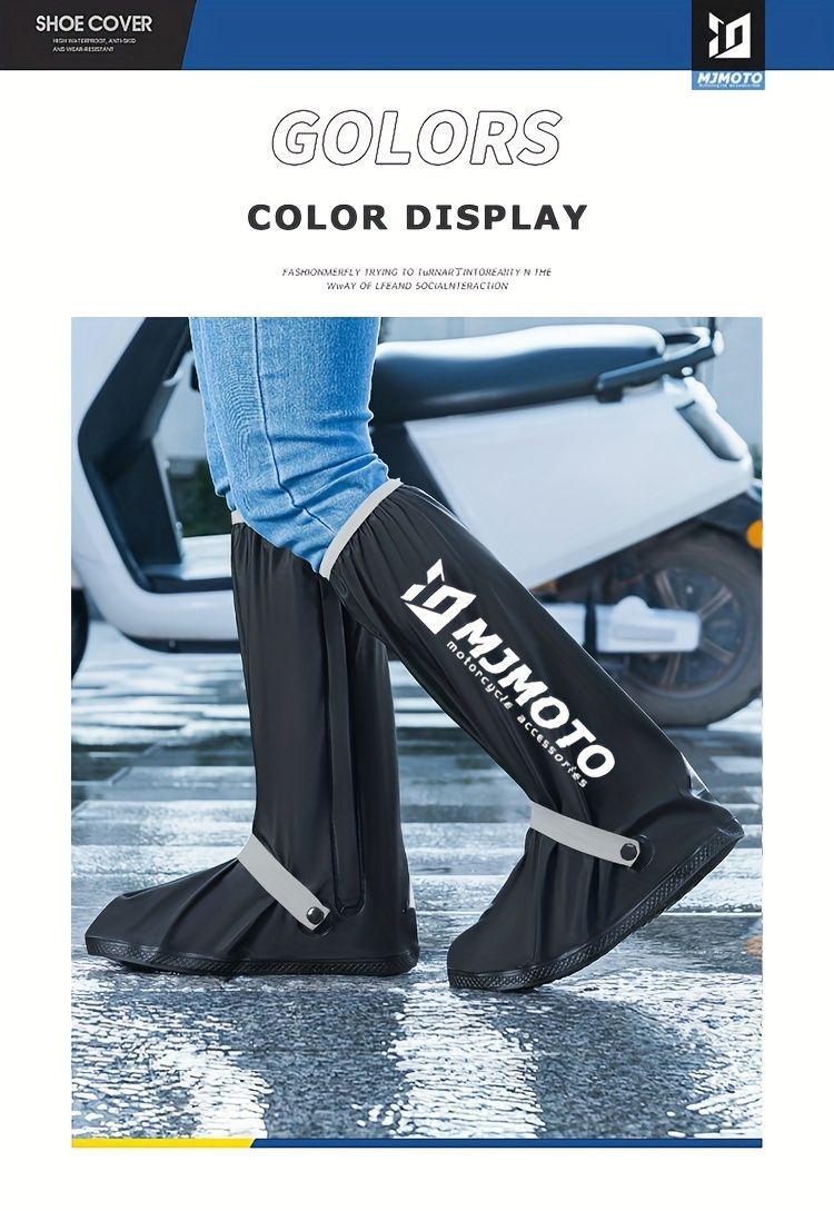 waterproof rain boot covers, non-slip boot covers, thickened boot covers, high-tube rain boot covers, camping rain gear, rainy day footwear, outdoor rain protection - Black - Size L