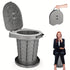 Gray Black collapsible camping toilet, portable outdoor toilet, camping furniture Australia, lightweight camping gear, compact toilet for travel, camping sanitation solution