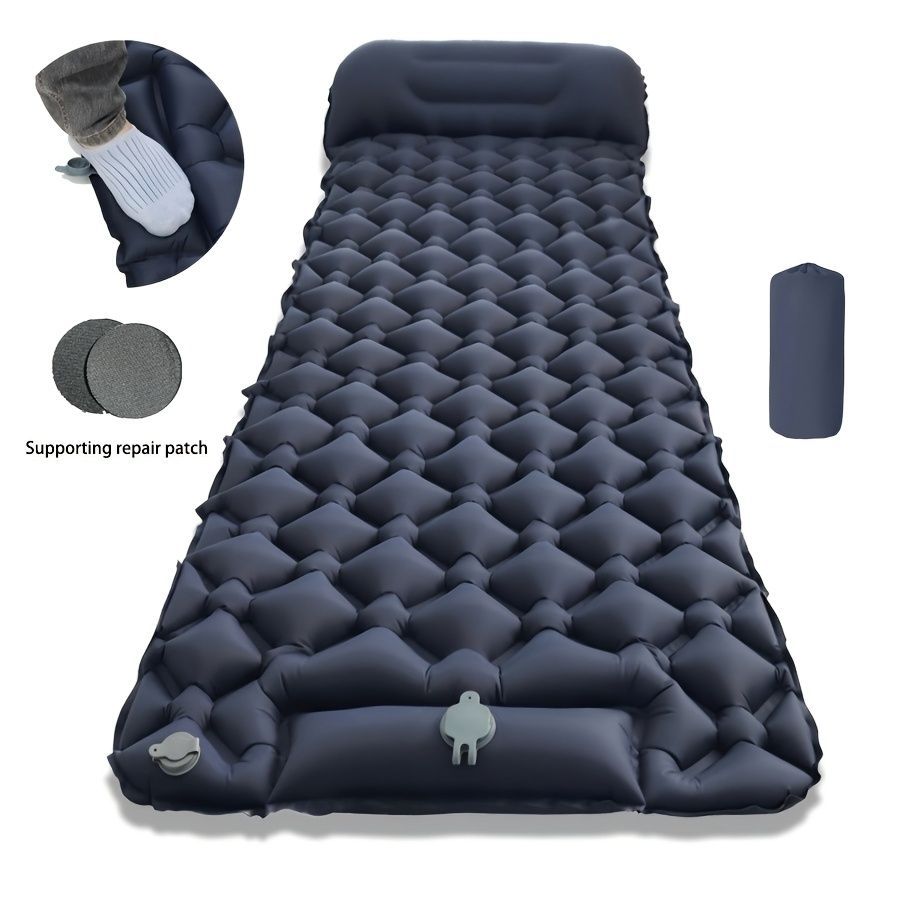 Camping Inflatable Mattress Breathable Camping Mattress Nylon Fabric Inflatable - Black - Size 190cm