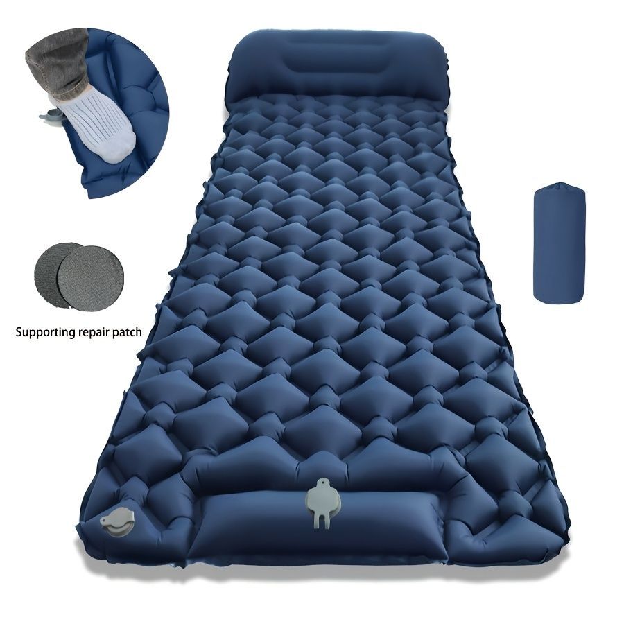 Camping Inflatable Mattress Breathable Camping Mattress Nylon Fabric Inflatable - Navy - Size 190cm