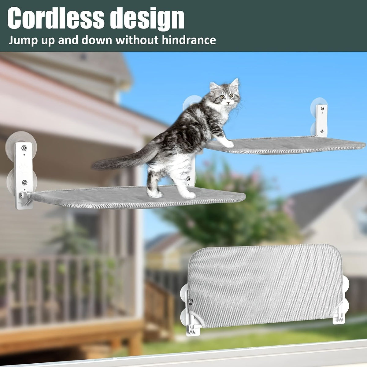 window-mounted cat hammock, cat window perch, cat hammock with suction cups, cat furniture Australia, foldable cat lounger, cat window bed, cat sunbathing hammock, cat window shelfx